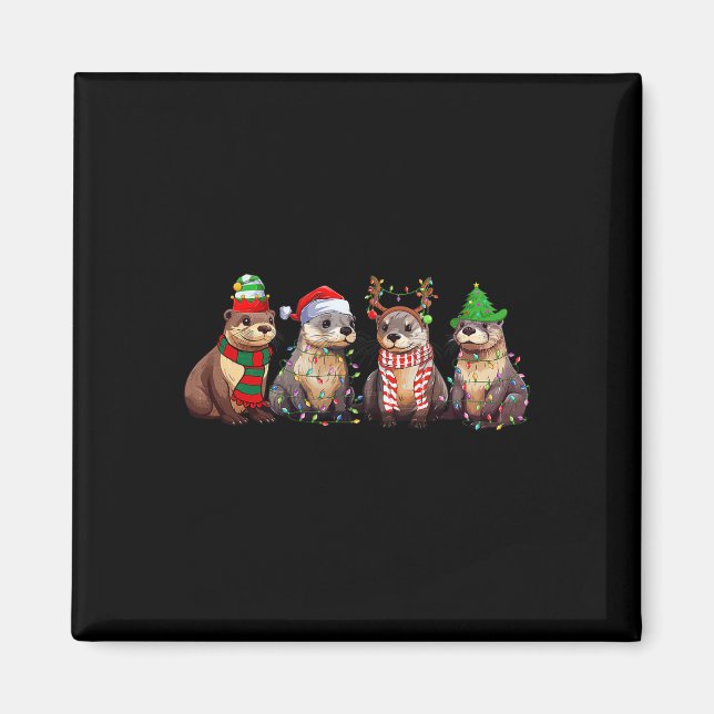 Cute Otter Christmas Pajama Fun Xmas Lights Animal Magnet (Front)