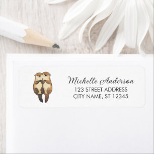 Cute Otter Couple Animal Love Return Address label