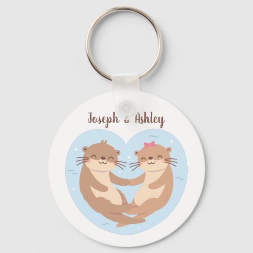 Cute Otter Couple Holding Hands Personalized Keychain