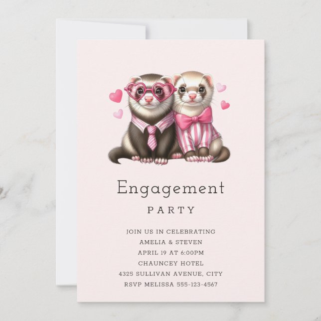 Cute Otter Couple in Love Engagement Party Invitation (Front)