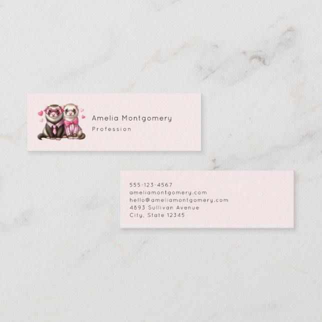 Cute Otter Couple in Love Mini Business Card (Front/Back)