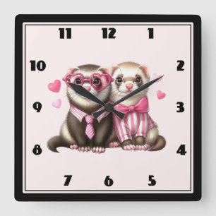 Cute Otter Couple in Love Square Wall Clock