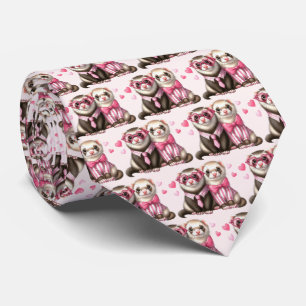 Cute Otter Couple in Love Valentine's Day Pattern Neck Tie