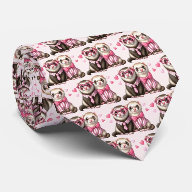 Cute Otter Couple in Love Valentine's Day Pattern Neck Tie (Rolled)