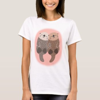 Cute Otter Couple Locking Arms Happy Otter Graphic T-shirt by MiKaArt at Zazzle