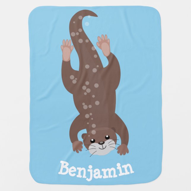 Cute otter diving cartoon illustration baby blanket (Front)