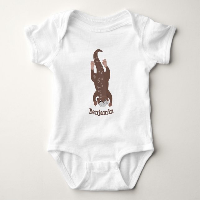 Cute otter diving cartoon illustration baby bodysuit (Front)