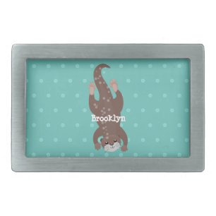 Cute otter diving cartoon illustration belt buckle