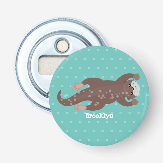 Cute otter diving cartoon illustration bottle opener (Front)