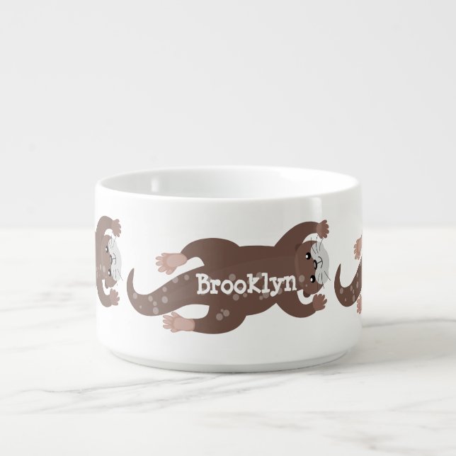 Cute otter diving cartoon illustration bowl (Center)