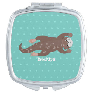 Cute otter diving cartoon illustration compact mirror