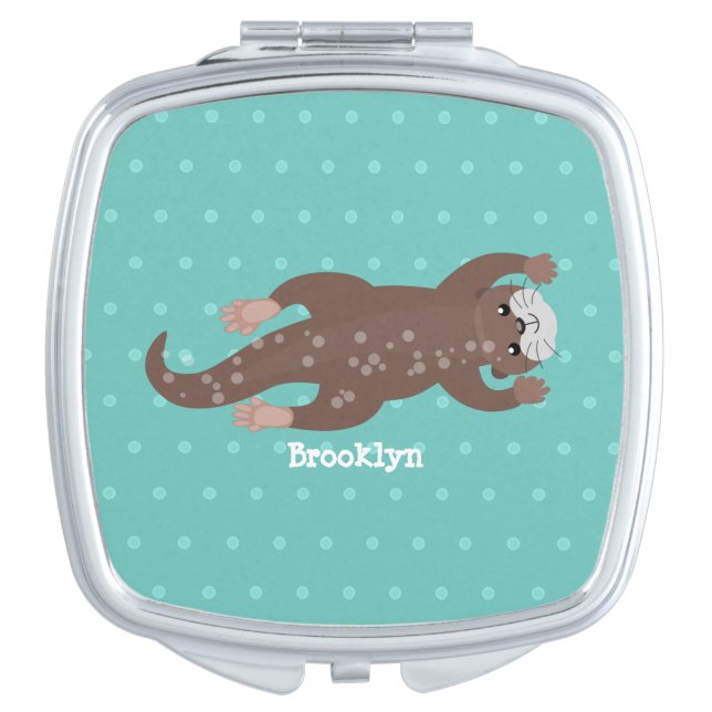 Cute otter diving cartoon illustration compact mirror (Front)