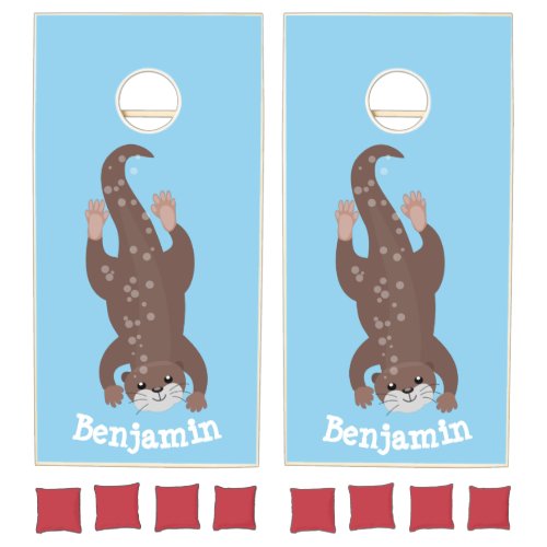 Cute otter diving cartoon illustration cornhole set