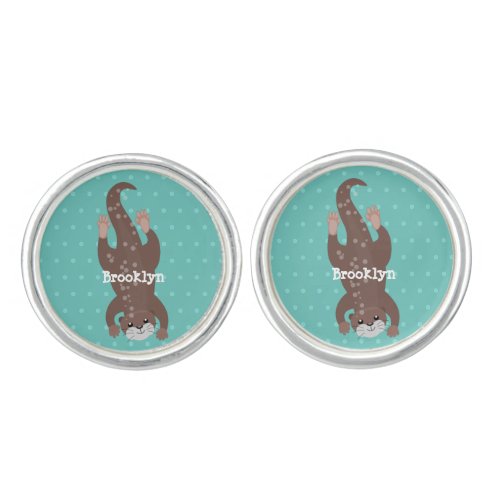 Cute otter diving cartoon illustration cufflinks