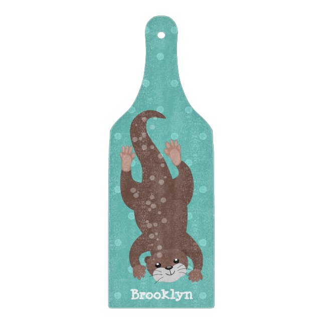 Cute otter diving cartoon illustration cutting board (Front)