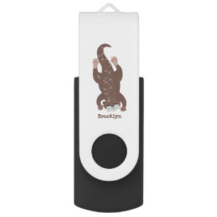 Cute otter diving cartoon illustration flash drive