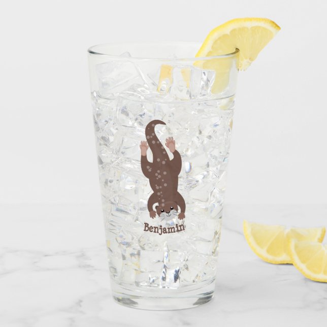 Cute otter diving cartoon illustration glass (Back Ice)