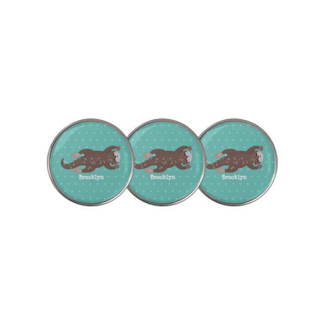 Cute otter diving cartoon illustration golf ball marker (3 Up)