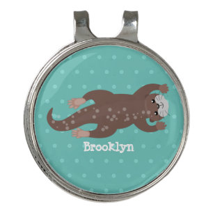 Cute otter diving cartoon illustration golf hat clip