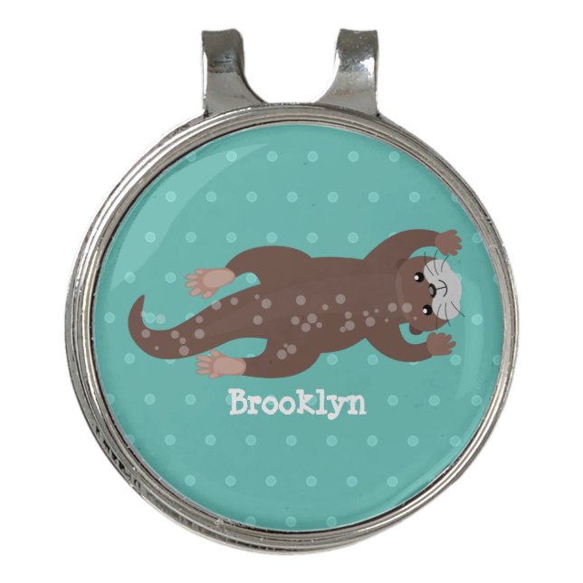 Cute otter diving cartoon illustration golf hat clip (Front)