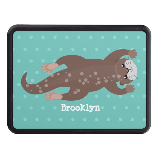 Cute otter diving cartoon illustration hitch cover (Front)