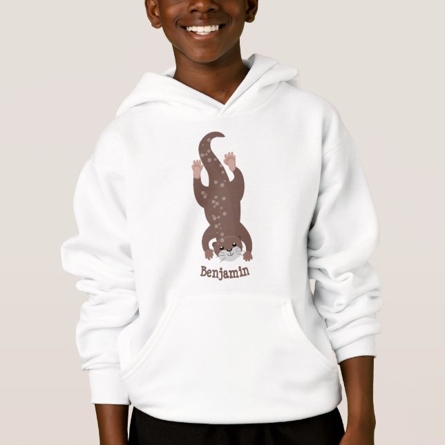Cute otter diving cartoon illustration hoodie (Front)