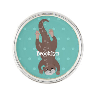 Cute otter diving cartoon illustration lapel pin