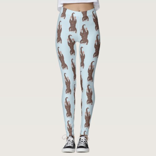 Cute otter diving cartoon illustration leggings