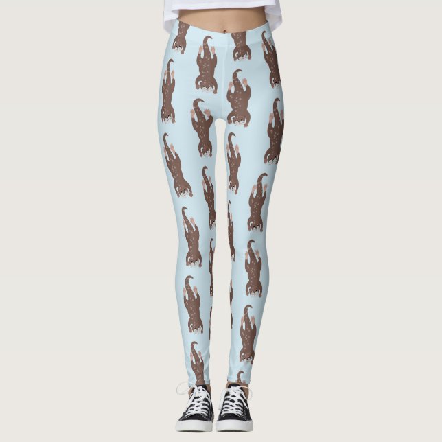 Cute otter diving cartoon illustration leggings (Front)