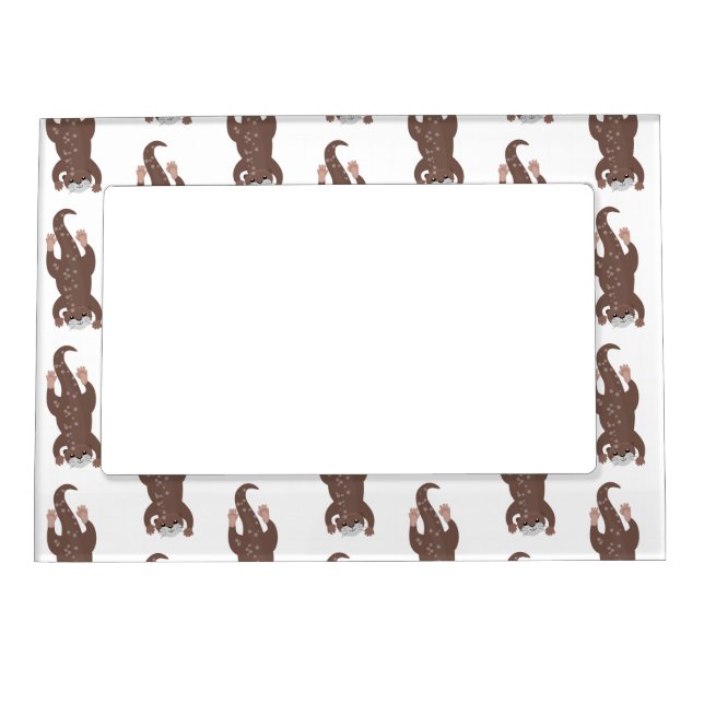 Cute otter diving cartoon illustration magnetic frame (Front)
