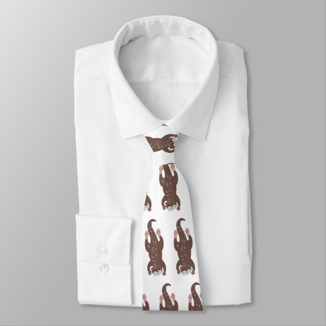 Cute otter diving cartoon illustration neck tie (Tied)