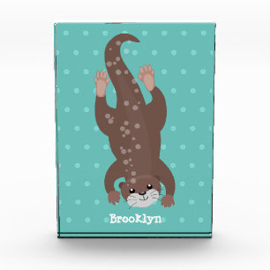 Cute otter diving cartoon illustration photo block