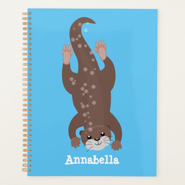 Cute otter diving cartoon illustration planner (Front)