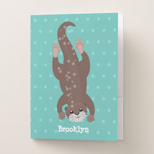 Cute otter diving cartoon illustration pocket folder