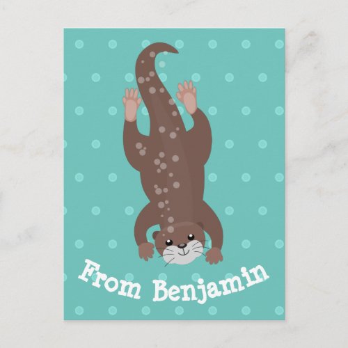 Cute otter diving cartoon illustration postcard