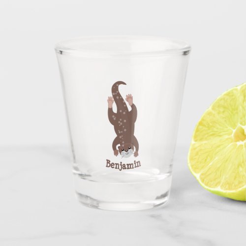 Cute otter diving cartoon illustration shot glass