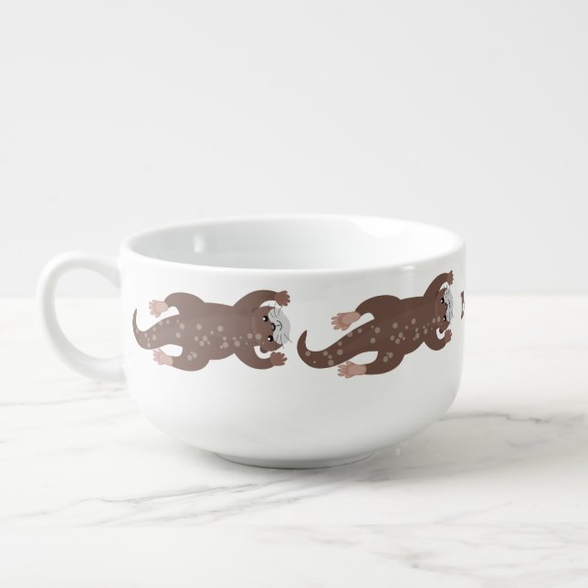 Cute otter diving cartoon illustration soup mug (Right)