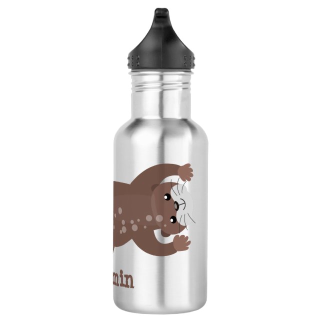 Cute otter diving cartoon illustration stainless steel water bottle (Right)