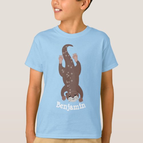 Cute otter diving cartoon illustration T_Shirt