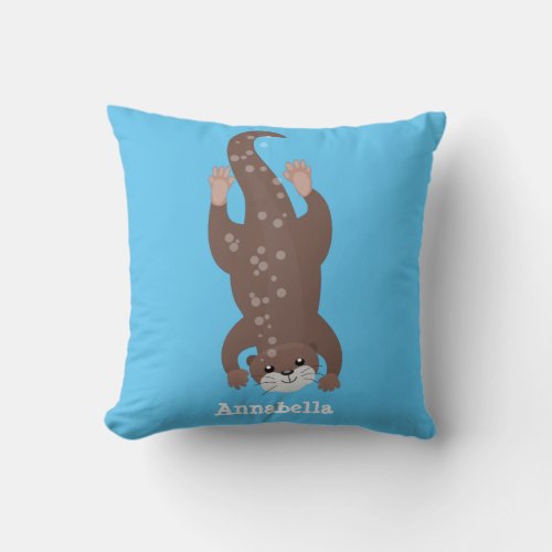 Cute otter diving cartoon illustration throw pillow