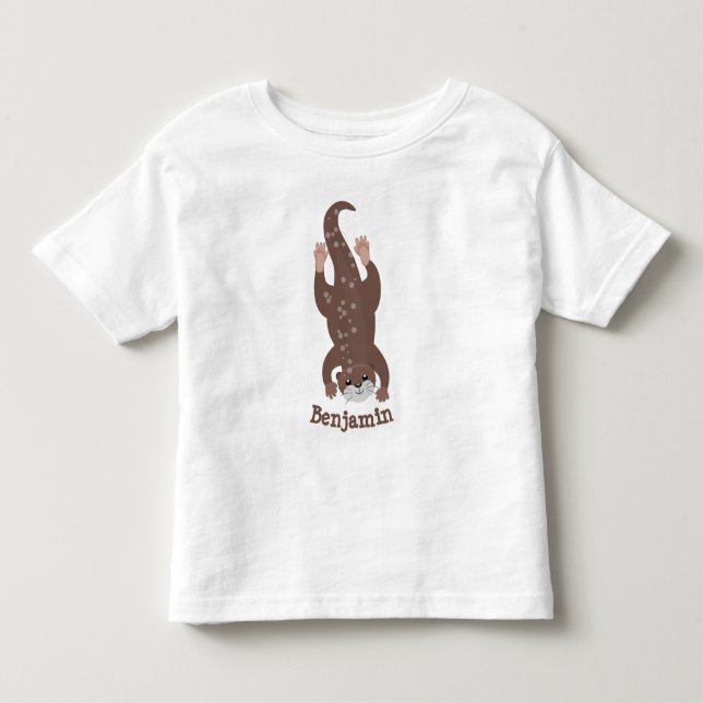 Cute otter diving cartoon illustration toddler t-shirt (Front)