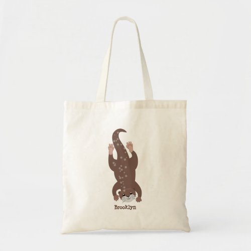 Cute otter diving cartoon illustration tote bag