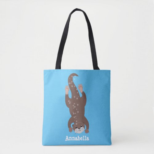 Cute otter diving cartoon illustration tote bag