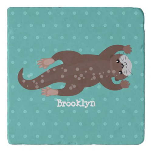 Cute otter diving cartoon illustration trivet