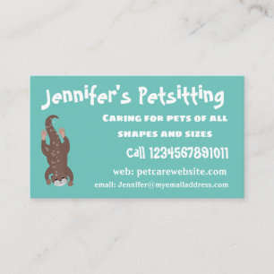 Cute otter diving on teal cartoon illustration business card