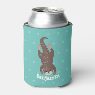 Cute otter diving on teal cartoon illustration can cooler