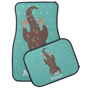 Cute otter diving on teal cartoon illustration car floor mat