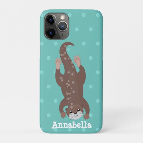 Cute otter diving on teal cartoon illustration iPhone 11 pro case