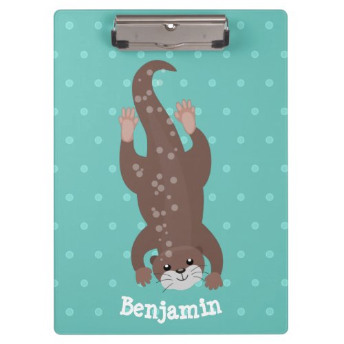 Cute otter diving on teal cartoon illustration clipboard