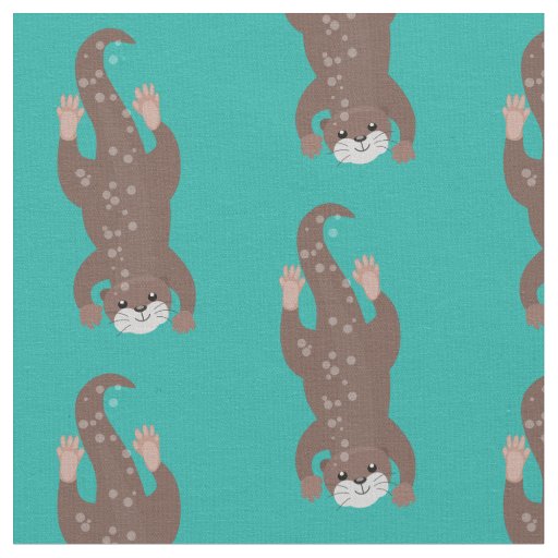 Cute otter diving on teal cartoon illustration fabric